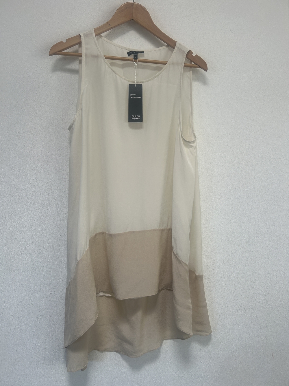 EILEEN FISHER Cream & Beige Layered Sleeveless Dress